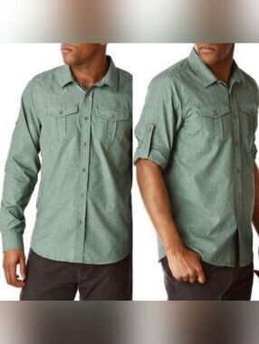 Prana Men's Ascension Green Long-Sleeve/Roll-Tab Button-Down Shirt, Sz L